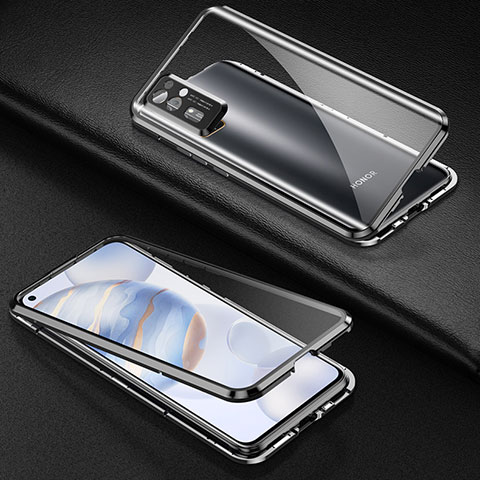 Handyhülle Hülle Luxus Aluminium Metall Rahmen Spiegel 360 Grad Ganzkörper Tasche M04 für Huawei Honor 30 Schwarz