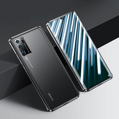 Handyhülle Hülle Luxus Aluminium Metall Rahmen Spiegel 360 Grad Ganzkörper Tasche N01 für Huawei P30 Pro New Edition Schwarz