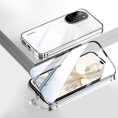 Handyhülle Hülle Luxus Aluminium Metall Rahmen Spiegel 360 Grad Ganzkörper Tasche P02 für Huawei Honor 100 Pro 5G Silber
