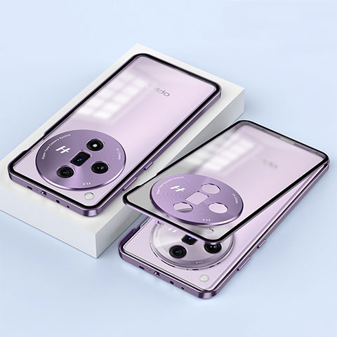 Handyhülle Hülle Luxus Aluminium Metall Rahmen Spiegel 360 Grad Ganzkörper Tasche P02 für Oppo Find X7 Ultra 5G Violett
