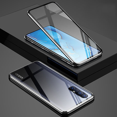 Handyhülle Hülle Luxus Aluminium Metall Rahmen Spiegel 360 Grad Ganzkörper Tasche T01 für Oppo Find X2 Neo Silber