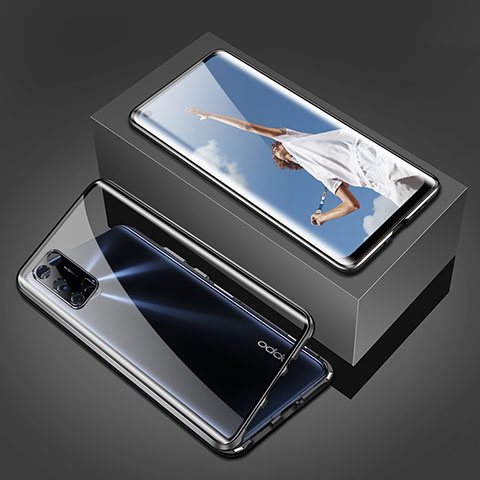 Handyhülle Hülle Luxus Aluminium Metall Rahmen Spiegel 360 Grad Ganzkörper Tasche T02 für Oppo A52 Schwarz