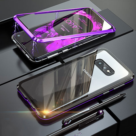 Handyhülle Hülle Luxus Aluminium Metall Rahmen Spiegel 360 Grad Ganzkörper Tasche T02 für Samsung Galaxy S10e Violett