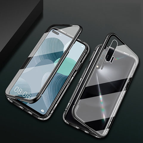 Handyhülle Hülle Luxus Aluminium Metall Rahmen Spiegel 360 Grad Ganzkörper Tasche T03 für Huawei Nova 6 Schwarz