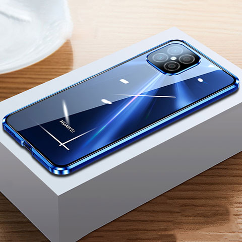 Handyhülle Hülle Luxus Aluminium Metall Rahmen Spiegel 360 Grad Ganzkörper Tasche T03 für Huawei Nova 8 SE 5G Blau