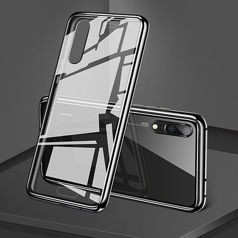 Handyhülle Hülle Luxus Aluminium Metall Rahmen Spiegel 360 Grad Ganzkörper Tasche T03 für Huawei P20 Schwarz