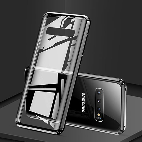 Handyhülle Hülle Luxus Aluminium Metall Rahmen Spiegel 360 Grad Ganzkörper Tasche T03 für Samsung Galaxy S10 5G Schwarz