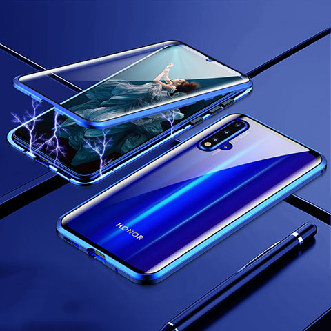 Handyhülle Hülle Luxus Aluminium Metall Rahmen Spiegel 360 Grad Ganzkörper Tasche T04 für Huawei Nova 5 Blau