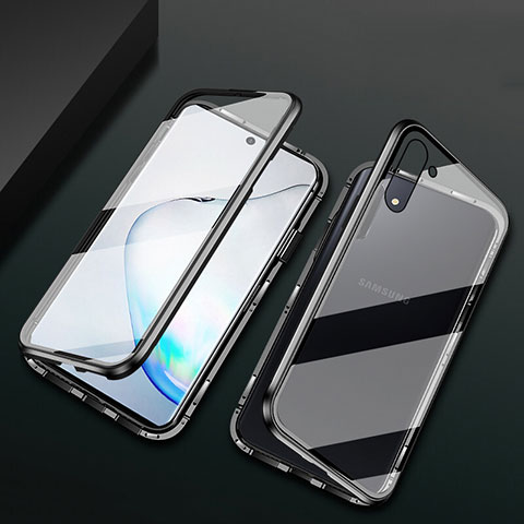Handyhülle Hülle Luxus Aluminium Metall Rahmen Spiegel 360 Grad Ganzkörper Tasche T04 für Samsung Galaxy Note 10 5G Schwarz