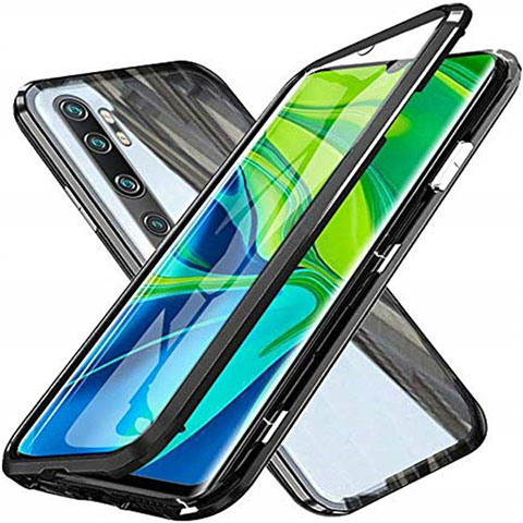 Handyhülle Hülle Luxus Aluminium Metall Rahmen Spiegel 360 Grad Ganzkörper Tasche T04 für Xiaomi Mi Note 10 Schwarz