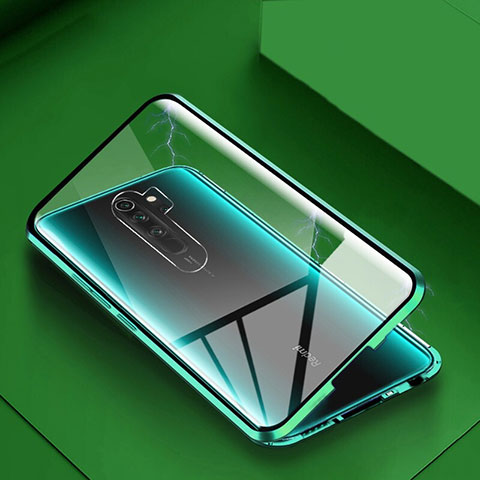 Handyhülle Hülle Luxus Aluminium Metall Rahmen Spiegel 360 Grad Ganzkörper Tasche T04 für Xiaomi Redmi Note 8 Pro Grün