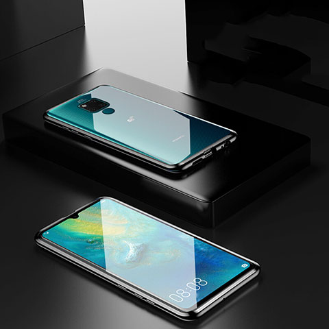 Handyhülle Hülle Luxus Aluminium Metall Rahmen Spiegel 360 Grad Ganzkörper Tasche T06 für Huawei Mate 20 X 5G Schwarz