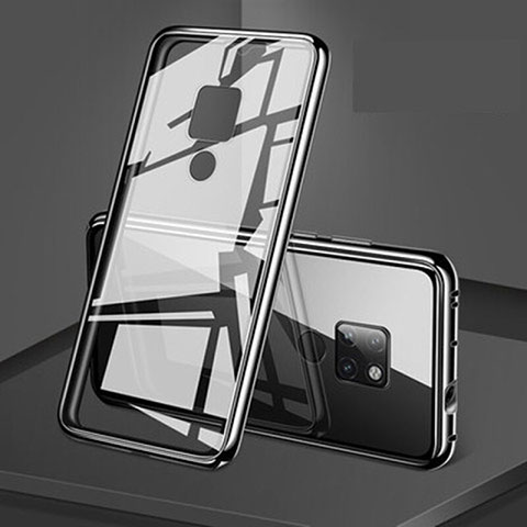 Handyhülle Hülle Luxus Aluminium Metall Rahmen Spiegel 360 Grad Ganzkörper Tasche T08 für Huawei Mate 20 X 5G Schwarz