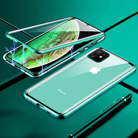 Handyhülle Hülle Luxus Aluminium Metall Rahmen Spiegel 360 Grad Tasche für Apple iPhone 11 Grün