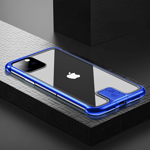 Handyhülle Hülle Luxus Aluminium Metall Rahmen Spiegel 360 Grad Tasche für Apple iPhone 11 Pro Max Blau