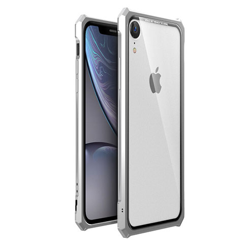 Handyhülle Hülle Luxus Aluminium Metall Rahmen Spiegel 360 Grad Tasche für Apple iPhone XR Silber