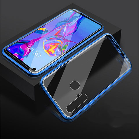 Handyhülle Hülle Luxus Aluminium Metall Rahmen Spiegel 360 Grad Tasche für Huawei P20 Lite (2019) Blau