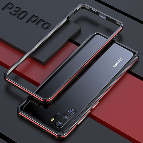 Handyhülle Hülle Luxus Aluminium Metall Rahmen Spiegel 360 Grad Tasche für Huawei P30 Pro New Edition Rot und Schwarz