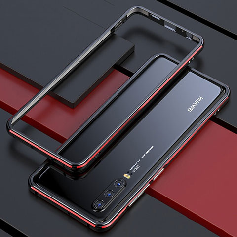 Handyhülle Hülle Luxus Aluminium Metall Rahmen Spiegel 360 Grad Tasche für Huawei P30 Rot und Schwarz