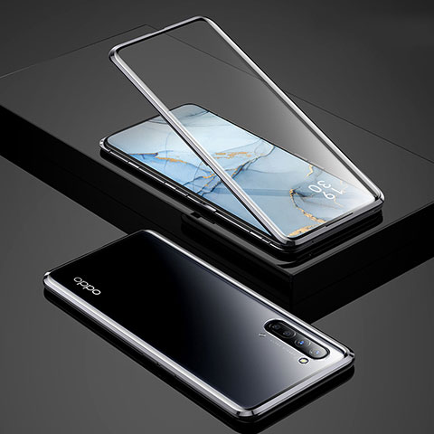 Handyhülle Hülle Luxus Aluminium Metall Rahmen Spiegel 360 Grad Tasche für Oppo Find X2 Lite Schwarz