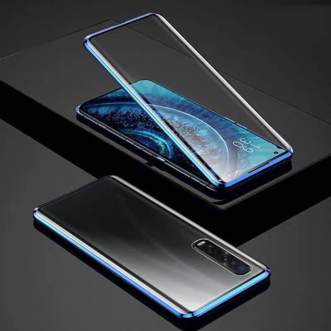 Handyhülle Hülle Luxus Aluminium Metall Rahmen Spiegel 360 Grad Tasche für Oppo Find X2 Pro Blau