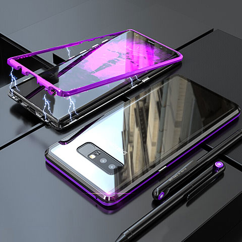 Handyhülle Hülle Luxus Aluminium Metall Rahmen Spiegel 360 Grad Tasche für Samsung Galaxy Note 8 Duos N950F Violett