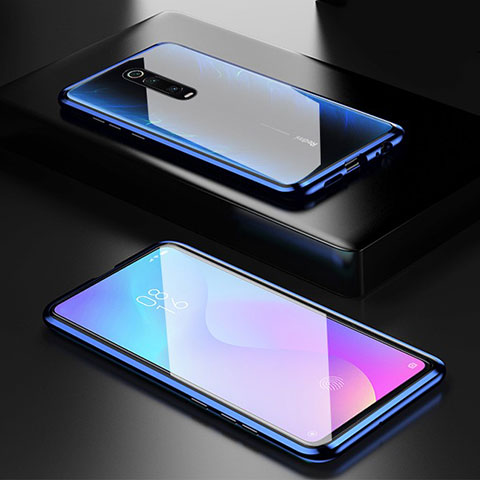Handyhülle Hülle Luxus Aluminium Metall Rahmen Spiegel 360 Grad Tasche für Xiaomi Mi 9T Pro Blau
