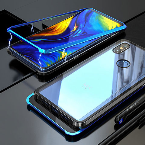 Handyhülle Hülle Luxus Aluminium Metall Rahmen Spiegel 360 Grad Tasche für Xiaomi Mi Mix 3 Blau