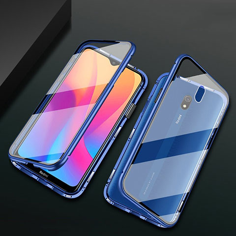 Handyhülle Hülle Luxus Aluminium Metall Rahmen Spiegel 360 Grad Tasche für Xiaomi Redmi 8A Blau