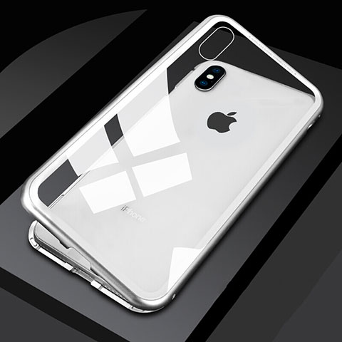 Handyhülle Hülle Luxus Aluminium Metall Rahmen Spiegel 360 Grad Tasche M01 für Apple iPhone Xs Weiß