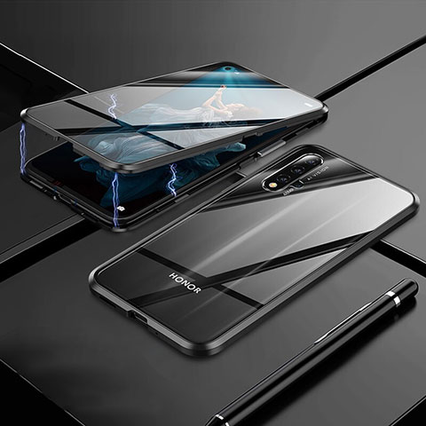 Handyhülle Hülle Luxus Aluminium Metall Rahmen Spiegel 360 Grad Tasche M01 für Huawei Honor 20 Schwarz
