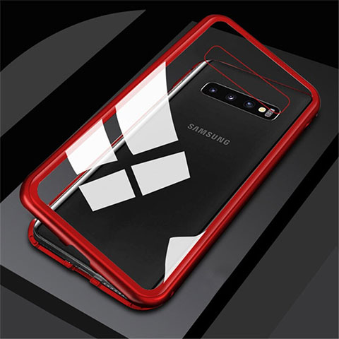 Handyhülle Hülle Luxus Aluminium Metall Rahmen Spiegel 360 Grad Tasche M01 für Samsung Galaxy S10 5G Rot