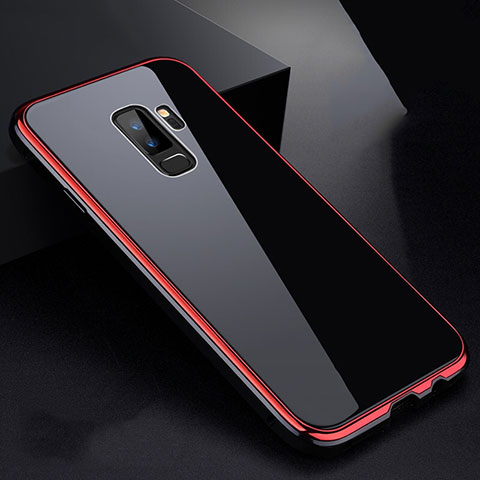 Handyhülle Hülle Luxus Aluminium Metall Rahmen Spiegel 360 Grad Tasche M01 für Samsung Galaxy S9 Plus Rot und Schwarz