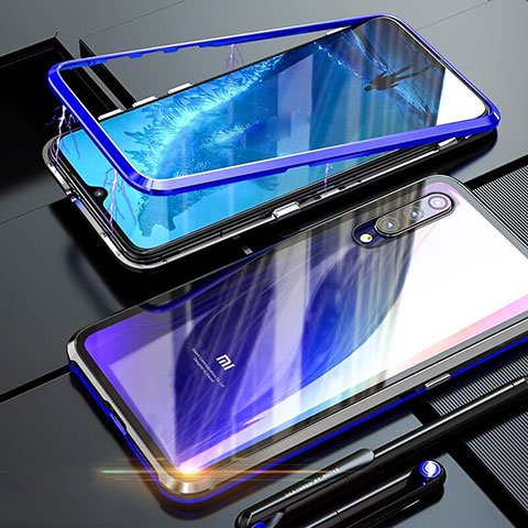 Handyhülle Hülle Luxus Aluminium Metall Rahmen Spiegel 360 Grad Tasche M01 für Xiaomi Mi 9 Pro Blau