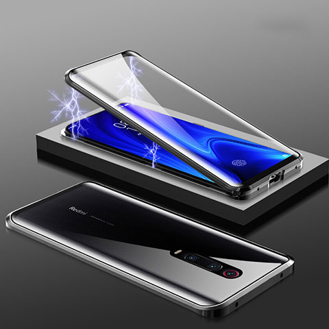 Handyhülle Hülle Luxus Aluminium Metall Rahmen Spiegel 360 Grad Tasche M01 für Xiaomi Redmi K20 Pro Schwarz