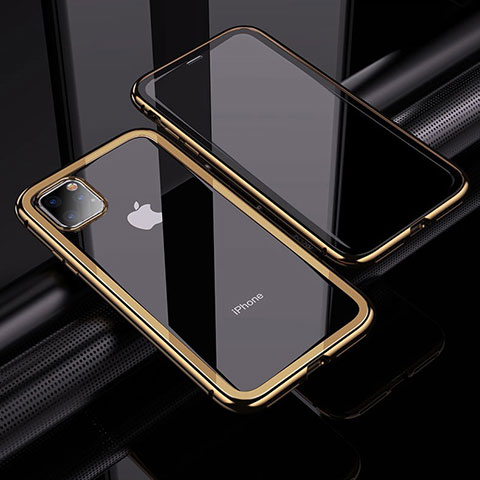 Handyhülle Hülle Luxus Aluminium Metall Rahmen Spiegel 360 Grad Tasche M02 für Apple iPhone 11 Pro Max Gold