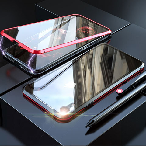 Handyhülle Hülle Luxus Aluminium Metall Rahmen Spiegel 360 Grad Tasche M02 für Apple iPhone XR Rot