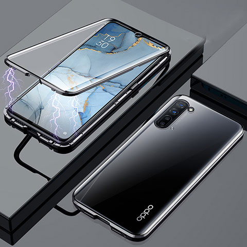 Handyhülle Hülle Luxus Aluminium Metall Rahmen Spiegel 360 Grad Tasche M02 für Oppo Find X2 Lite Schwarz