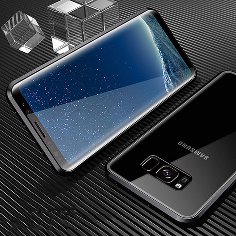 Handyhülle Hülle Luxus Aluminium Metall Rahmen Spiegel 360 Grad Tasche M02 für Samsung Galaxy S8 Plus Schwarz