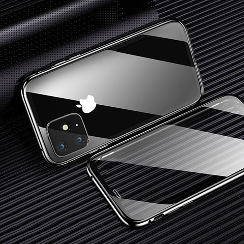 Handyhülle Hülle Luxus Aluminium Metall Rahmen Spiegel 360 Grad Tasche M03 für Apple iPhone 11 Pro Max Schwarz