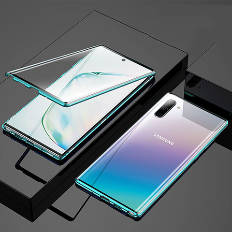 Handyhülle Hülle Luxus Aluminium Metall Rahmen Spiegel 360 Grad Tasche M03 für Samsung Galaxy Note 10 Grün