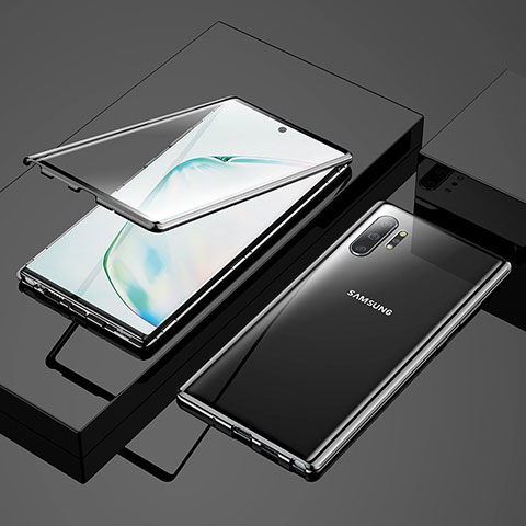 Handyhülle Hülle Luxus Aluminium Metall Rahmen Spiegel 360 Grad Tasche M03 für Samsung Galaxy Note 10 Plus 5G Schwarz