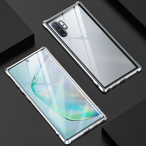 Handyhülle Hülle Luxus Aluminium Metall Rahmen Spiegel 360 Grad Tasche M04 für Samsung Galaxy Note 10 Plus 5G Silber