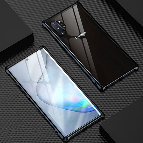 Handyhülle Hülle Luxus Aluminium Metall Rahmen Spiegel 360 Grad Tasche M04 für Samsung Galaxy Note 10 Plus Schwarz