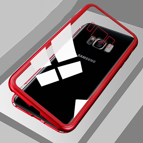 Handyhülle Hülle Luxus Aluminium Metall Rahmen Spiegel 360 Grad Tasche M04 für Samsung Galaxy S8 Plus Rot