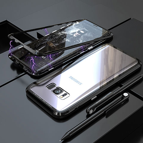Handyhülle Hülle Luxus Aluminium Metall Rahmen Spiegel 360 Grad Tasche M05 für Samsung Galaxy S8 Plus Schwarz