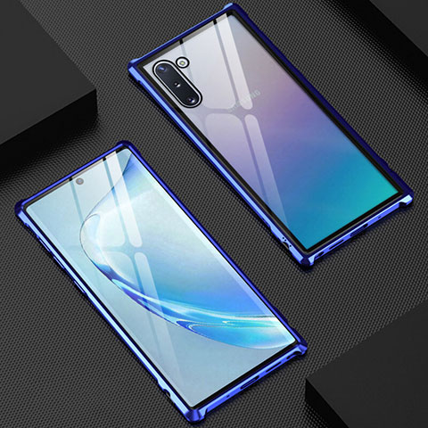 Handyhülle Hülle Luxus Aluminium Metall Rahmen Spiegel 360 Grad Tasche M06 für Samsung Galaxy Note 10 5G Blau