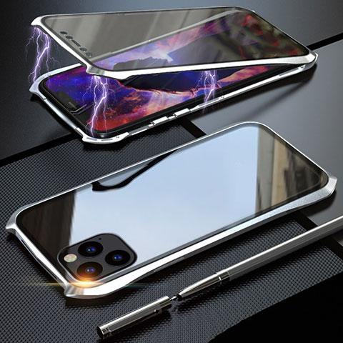 Handyhülle Hülle Luxus Aluminium Metall Rahmen Spiegel 360 Grad Tasche M07 für Apple iPhone 11 Pro Max Silber