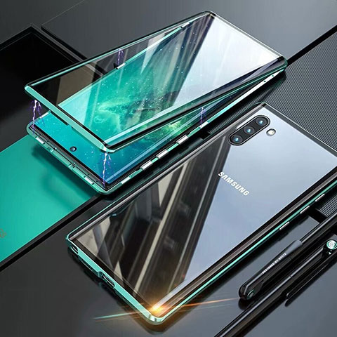 Handyhülle Hülle Luxus Aluminium Metall Rahmen Spiegel 360 Grad Tasche M07 für Samsung Galaxy Note 10 5G Grün