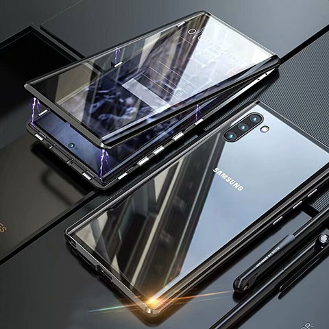 Handyhülle Hülle Luxus Aluminium Metall Rahmen Spiegel 360 Grad Tasche M07 für Samsung Galaxy Note 10 Schwarz